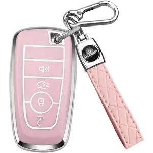 Ford Key Fob Cover, Soft TPU Full Protection Key Fob Case  with Ford F-150 2018-2024 Fusion Mustang Expedition Escape Edge Explorer Bronco Ranger Accessories (4 Buttons,Pink)