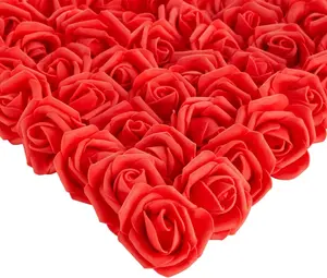 100 Pcs Bright Creations Plastic Rose Heads - Durable Reusable Supplies & Flowers for Crafts - Bulk Artificial Roses & Artificial Flowers Bulk - Fake Floral Heads & Wedding Cake Accents - Red