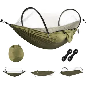Camping Hammock with Mosquito Net 3-in-1 Portable Hammock Tent with Built-In Mosquito Net Dual-Way Zippers 440lbs Capacity Attached Storage Pocket for Outdoor Travel Camping Hiking Backpacking