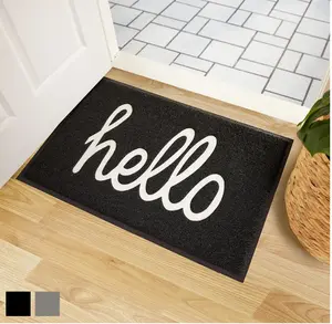 100% Water Resistant All Weather Hello Door Mat, Dirt Grabber Mesh Welcome Doormat, Stain and Fade Resistant, Low Profile Entryway Mats for Home Front or Back Entrance, 30x17 Black/White