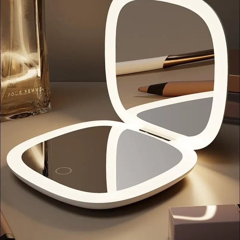 10x Magnification Dual LED Makeup Light, Handheld Lamp with 3 Color Brightness, 1x/10x Zoom, Portable Glass Precision Lighting, Led Vanity Mirror, Dimmable Lighted Mirror, Mirror with Lights, Mirror for Vanity