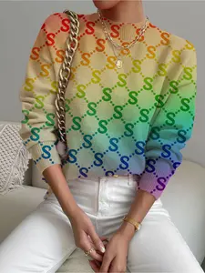 Women's Gradient Letter Print Stand Collar Sweater, Casual Long Sleeve Knitwear for Fall Winter, Comfortable and Warm Daily Wear