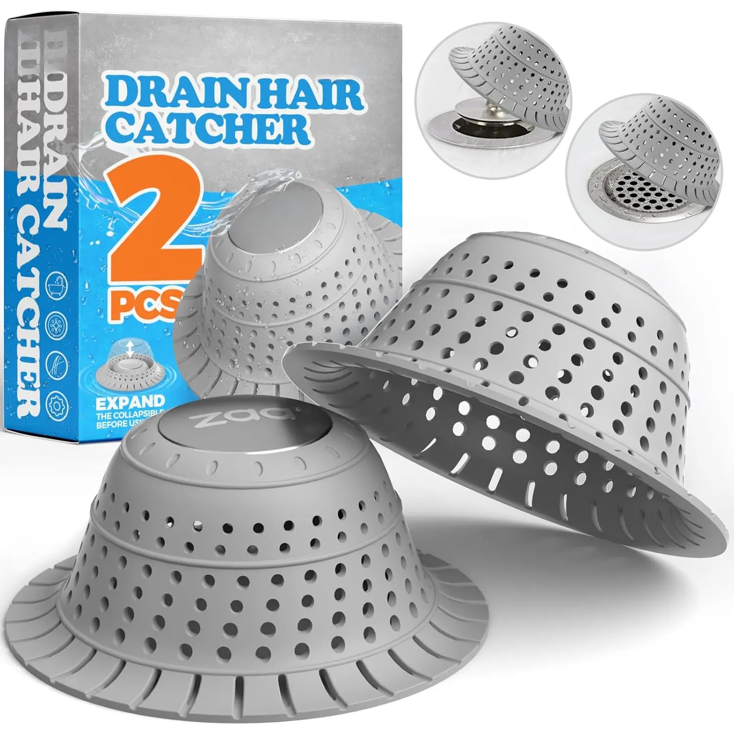 Shower Drain Hair Catcher, 2 Pack  Collapsible Bathtub Drain Cover  Hair Catcher & Protector for Pop-Up & Regular Drains of Shower, Bathtub, Tub, Bathroom, Sink