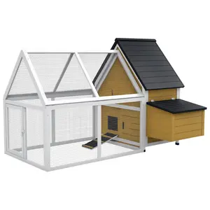 PawHut 65" Chicken Coop Wooden with Detachable Run, Outdoor Chicken House Poultry Cage Hen with Nesting Box, Removable Tray, Roosting Bars, Ramp, for Garden Backyard, Gray