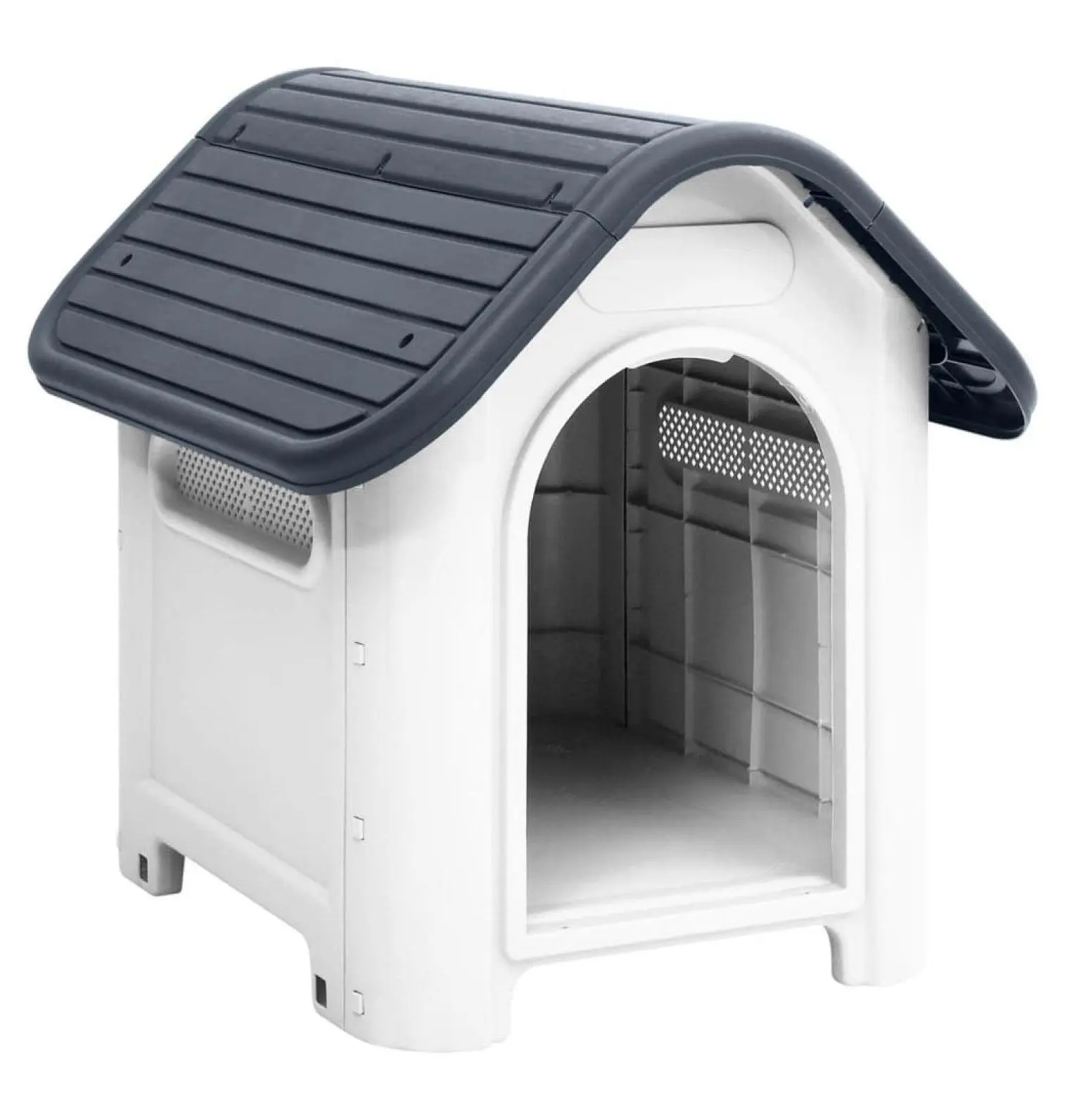 Outdoor Polypropylene Weatherproof Dog House, Small Dog Shelter Single Unit, Grey & White, 23.2x29.5x26in Pet House