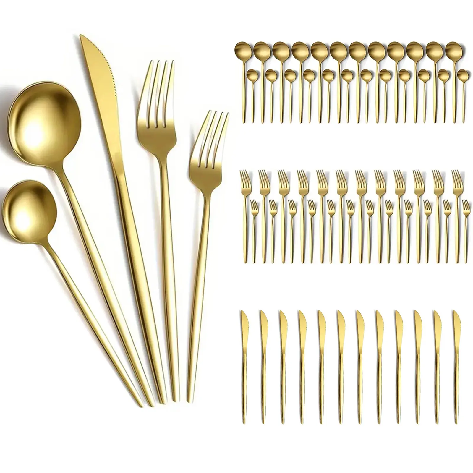 【Independence Day Special 】60 Pieces Gold Stainless Steel Flatware Set Service for 12 Dishwasher Safe Sturdy Metal Utensils for Home Restaurant Hotel Include Knife Fork Spoon Set