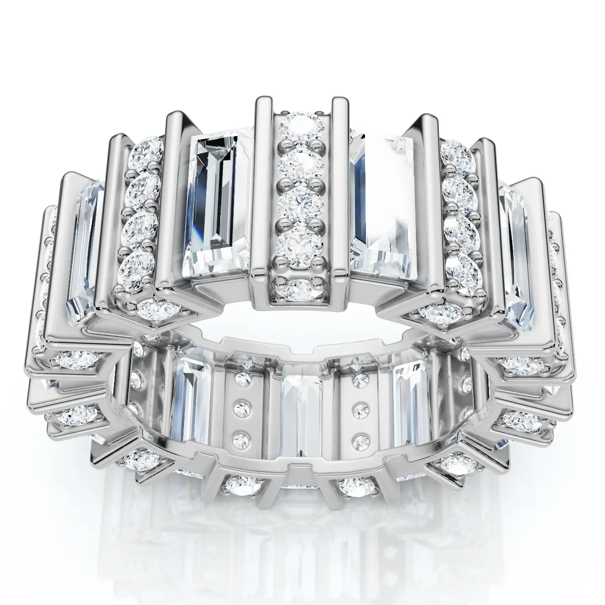 6 Ct Emerald Cut Designer Wide Diamond Eternity Wedding Ring 14k Gold Lab Grown