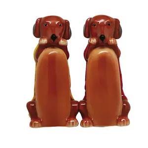Cute Hot Dogs Dachshunds Magnetic Ceramic Salt And Pepper Shaker Set