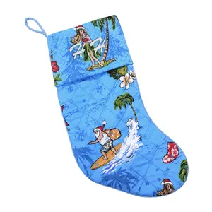 Customized Embroidery Quilted Christmas Stocking in Christmas Santa Turquoise