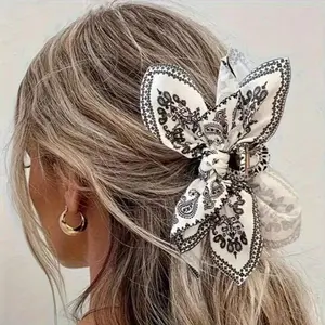 Bandana Hair Claw - White Bow Clip In Claw