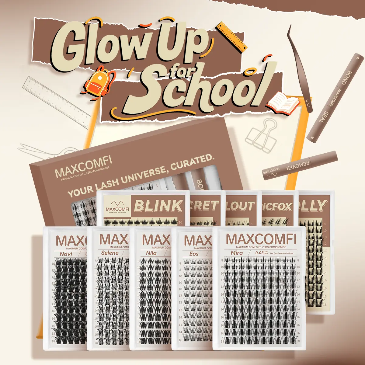 Maxcomfi Lash Cluster Kit - Live Exclusive Eyelash Clusters (MIRA, SELENE, NILA, EOS, SELLOUT, DOLLY, SECRET, Navi, Magicfox, Blink Styles) for Go Live Creators