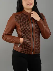 Casual Women's Zipper Front Brown Leather Jacket