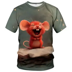 Unisex 3D Print Happy Red Mouse T - Shirt, Cute Smiling Rodent Graphic Tee for Daily Casual Wear, Fun Animal Design for Men & Women