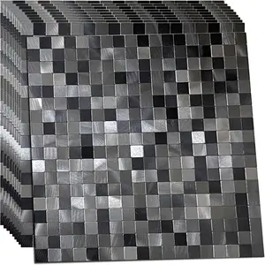 10- Self-Adhesive Metal Backsplash, Peel and Stick Tile for Kitchen Brushed Aluminium Surface backsplash (11.73"x11.73",10) (Black+ Gray)