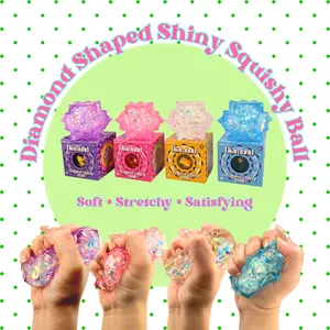 Diamond Shaped Shiny Squishy Ball, Stretchy Squeeze Fidget Toy, Soft Sensory Stress Relief Toy for Kids and Adults, Colorful Crystal Squishy, Anxiety Relief Desk Toy, Party Favor, Gift, Single Box or Whole Case