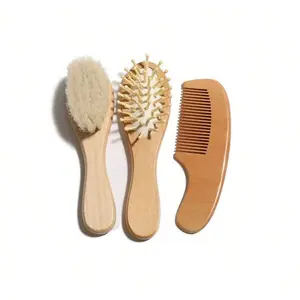 Baby Toiletries Set, Soft Brush Shampoo Brush Bath Massage Wooden Comb Baby Cleaning Hair Dirt Removal Essentials