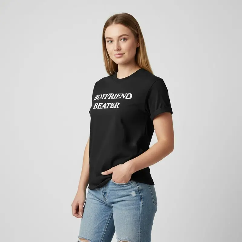 Graphic Tshirt for Women with Funny Sarcastic "Boyfriend Beater" Print, Casual Streetwear Cotton-Blend Short-Sleeve Unisex Top