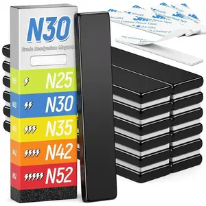 Powerful Rare Earth Neodymium Bar Magnets, 12Pack Strong Heavy Duty Magnet with Double-Sided Adhesive, N30 Bar for Fridge, Garage, Kitchen - 60x10x3mm (Black)Quesear