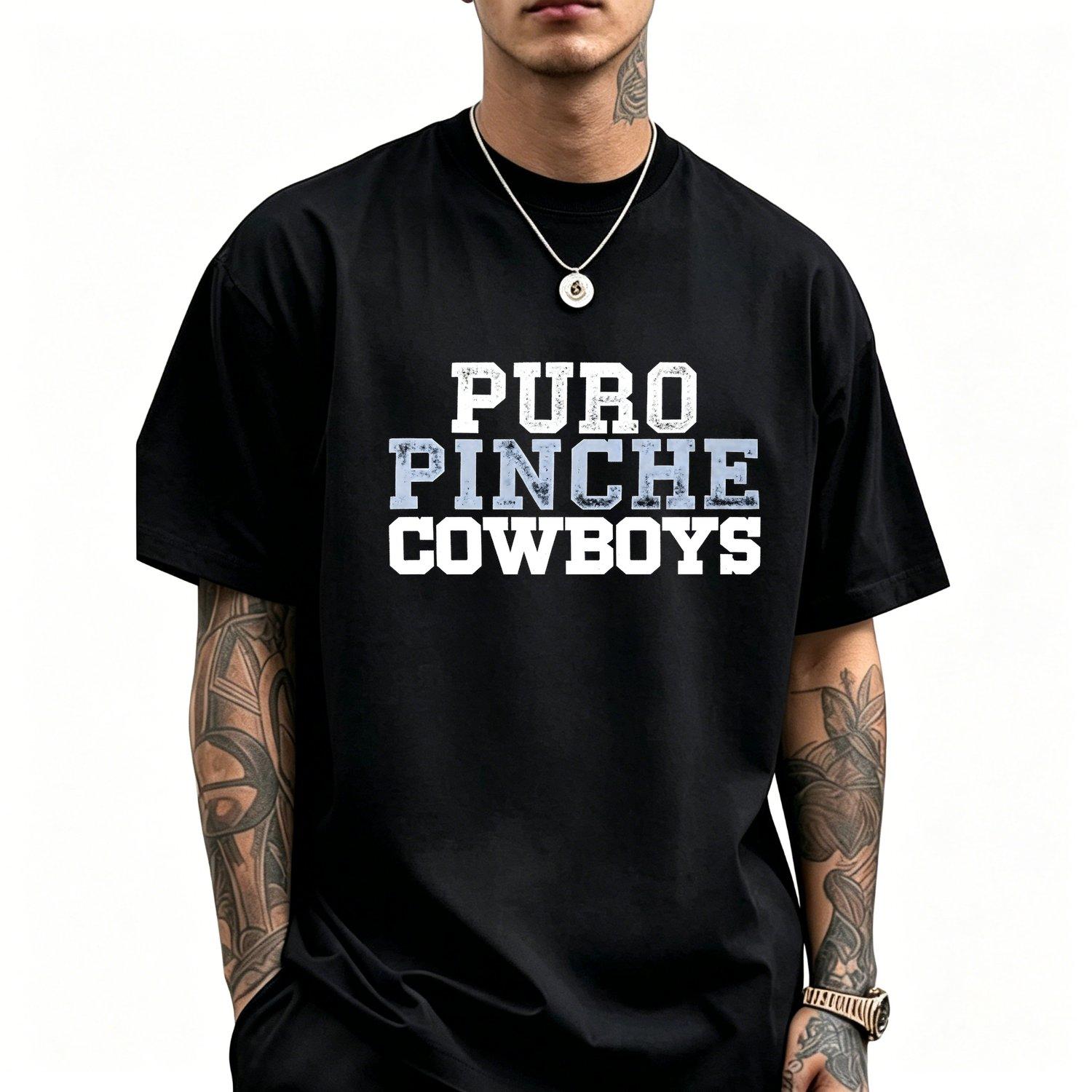 Puro Pinche Cowboys Men's Cotton Short Sleeve Crew Neck T Shirt Casual Tee