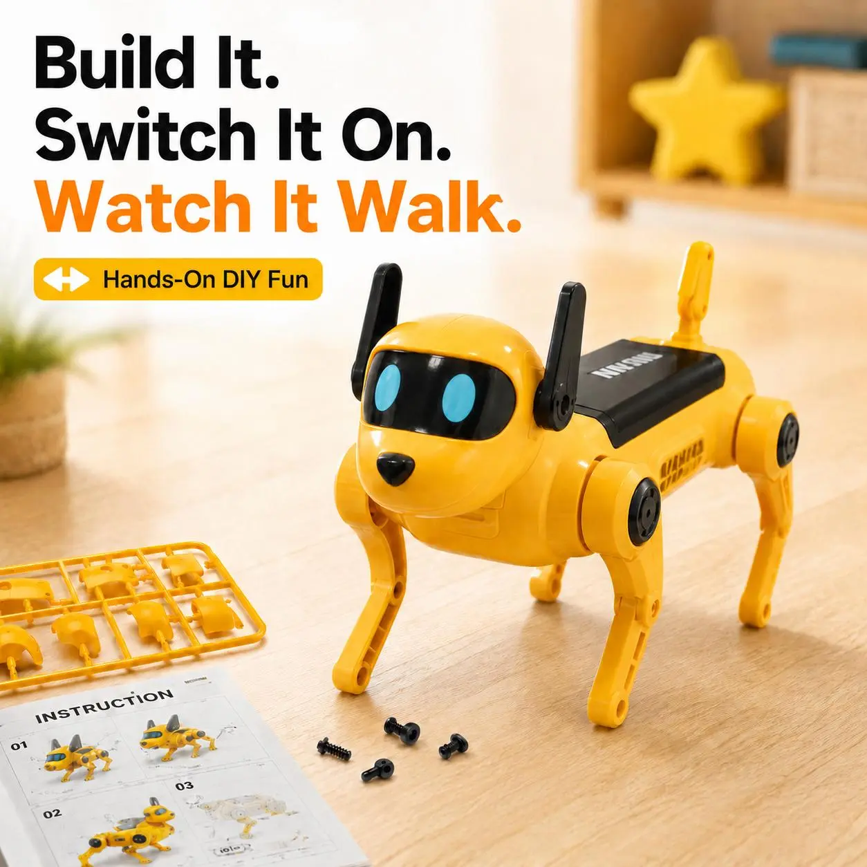 Build-Your-Own Walking Robot Dog Kit for Kids Ages 8+, DIY Mechanical Puppy Toy with Moving Legs, Weekend Build & Play GiftHalloween Christmas Gift for Kids