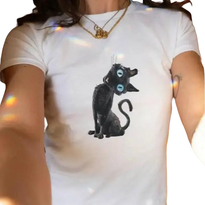 Black Cat T shirt, Y2K Womens Unisex - Gildan 5000 Tshirts, Coraline Tshirt, Retro Vintage Movie Tops, Cute Film Shirt, Gift for Cat Lovers, Cute Tee Comfort Soft Womenswear Cargo Round Neck Casual