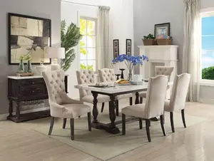 Acme Gerardo White Marble Top Espresso Finish Wood Dining Table Set - 7 Piece