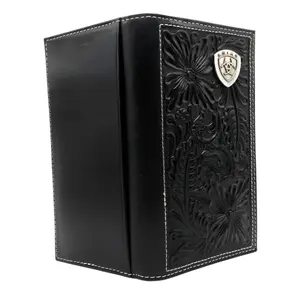 Ariat Men’s Black Genuine Top Grain Leather Rodeo Wallet - Floral Tooled, Heavy Stitched, Slim Low-Profile, Compartmented Card Slots, Masculine Fashion Multifunctional Men’s Wallet for Gifting, Masculine Men's Wallets, Multifunctional Men's Wallets