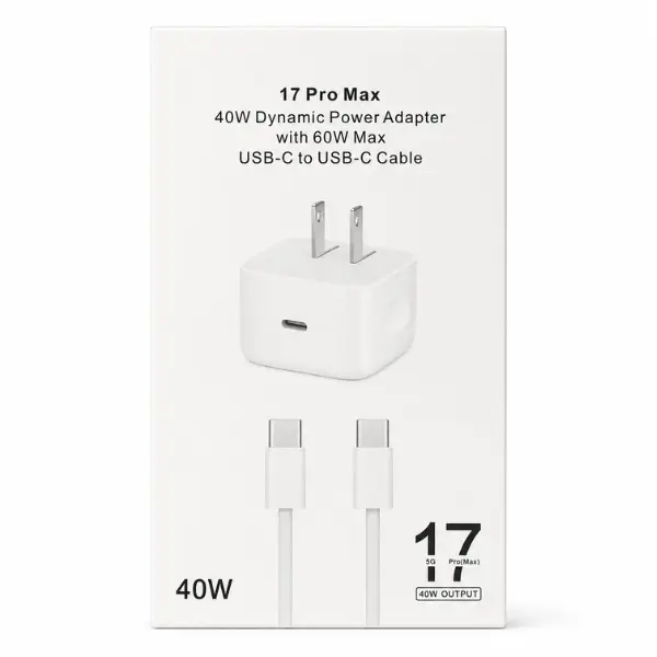 40W Output Power Adapter + Type-C Charger Cable (60W Max), White Plug for Smartphone, Mobile Devices & Electronics Accessories