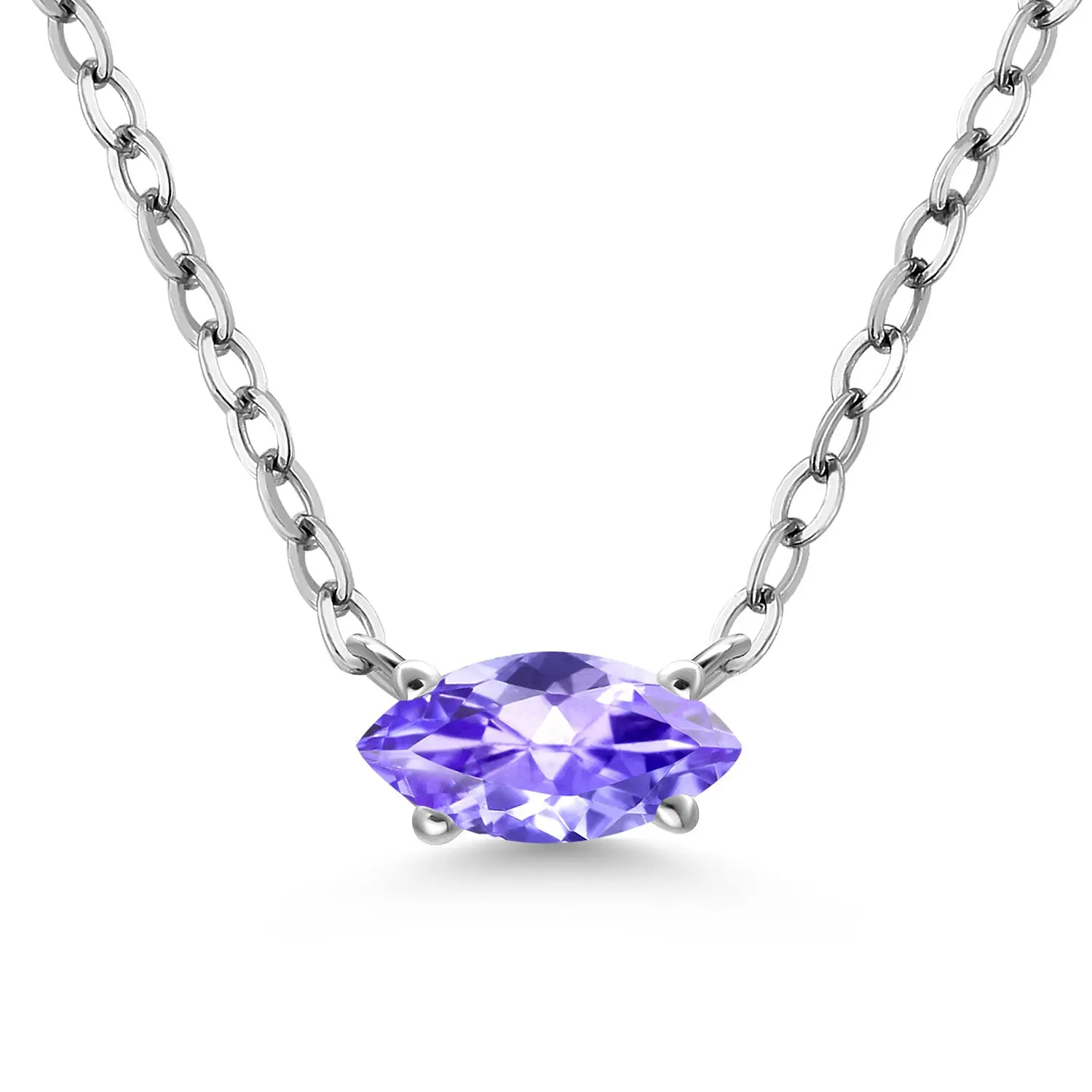 925 Sterling Silver Blue Tanzanite Pendant Necklace for Women | 0.25 Cttw | Gemstone December Birthstone | Marquise 6X3MM | With 18 Inch Silver Chain