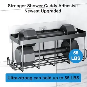 14 Pack Shower Caddy Adhesive Replacement, Waterproof Shower Shelf Adhesive Strips, Strong Adhesive Flat Hooks for Bathroom Storage Shelves and Kitchen Racks No Drilling, Clear