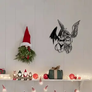 1pc Whispering Angel & Demon Metal Wall Art, Mystical Gothic Statue Mural, Perfect for Bedroom & Occult Spaces, Halloween Decor, Ideal Gift for Gothic & Occult Decor Lovers, Durable Metal