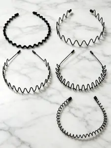 Men's & Female 5-Pcs Solid Color Wavy Zig Zag Headbands, Non-Slip Thin Elastic Sports Headbands, Minimalist Basic Hair Styling Accessories for Daily Wear, Workout, Zig Zag Headband