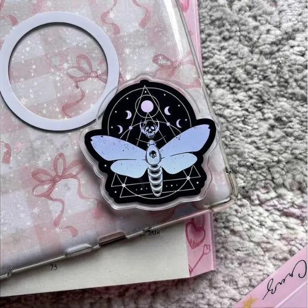 Pastel Goth MagSafe Phone Grip, Cute Death Moth Magnetic PopSocket, Alternative Aesthetic Phone Holder, Occult Celestial Phone Accessory, Spooky Gift for Friend