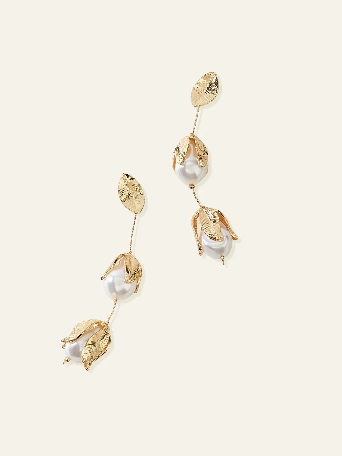 Azazie Pearl Gold Leaf Drop Earrings Textured Leaf Baroque Pearl Statement Bridal Wedding Formal Alloy Earrings