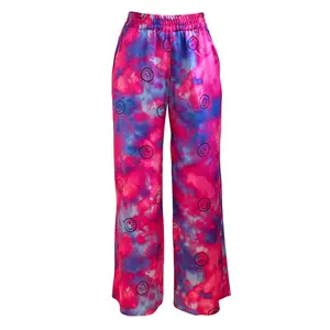 Ultraviolet Wide Leg Silk Pajama Pants