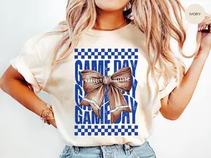 Game Day Football Shirt, Team Mascot Tshirt, Comfort Colors, Gameday Shirt, Royal Blue Coquette Bow Tee, Mom Tee, Teacher, Girly T-Shirt