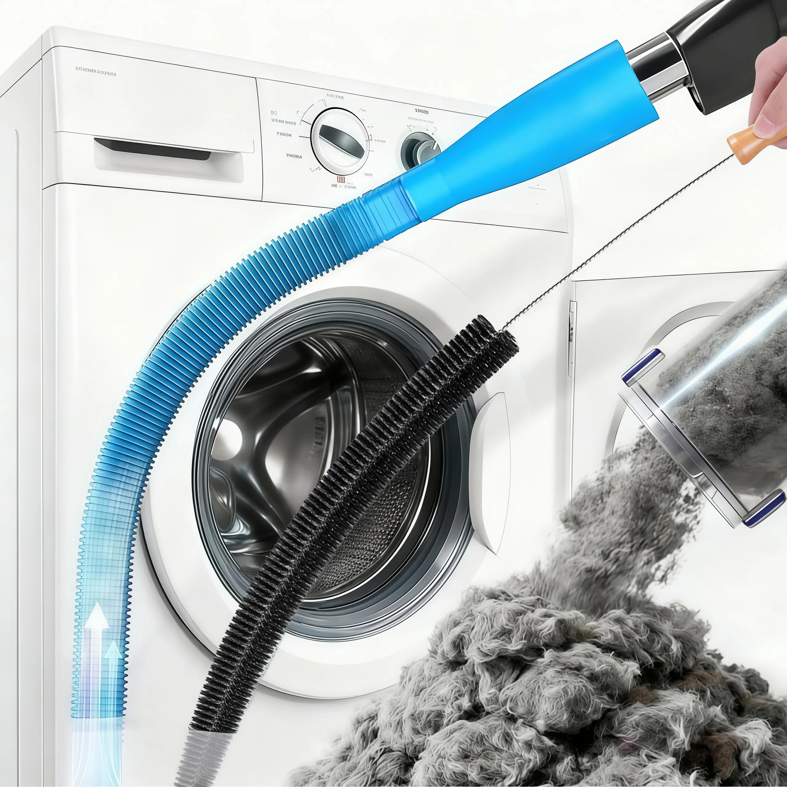 LMMAKE 1SET Dryer Vent Cleaner Kit - Universal Fit for Most Vacuum Cleaners, Long Reach Flexible Hose, Flex Vacuum Accessory Sets with Lint Brush Attachment, Multi-Functional Lint Removal Cleaning Tools