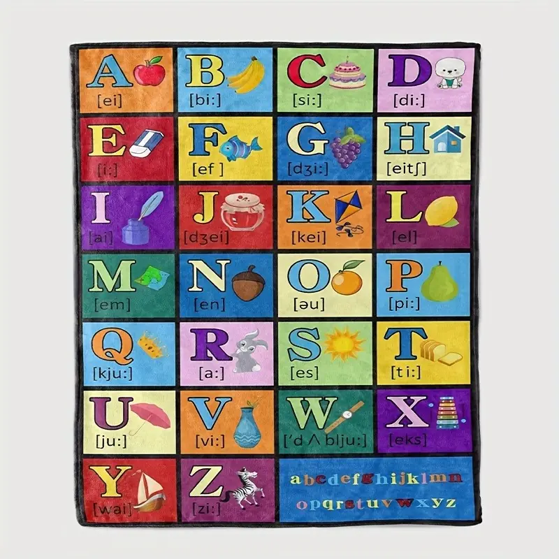Alphabet Letters Flannel Wearable Blanket - Cute Design Blankets, Cozy Setup, Comfy and Cozy, Soft Fabric, Durable, Machine Washable, All Seasons, Travel Naps Accessory, Relaxation Gift for Beginners