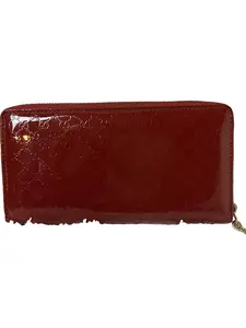 Pre-owned GUCCI Leather Wallet Microguccissima Red Patent Zippy Wallet