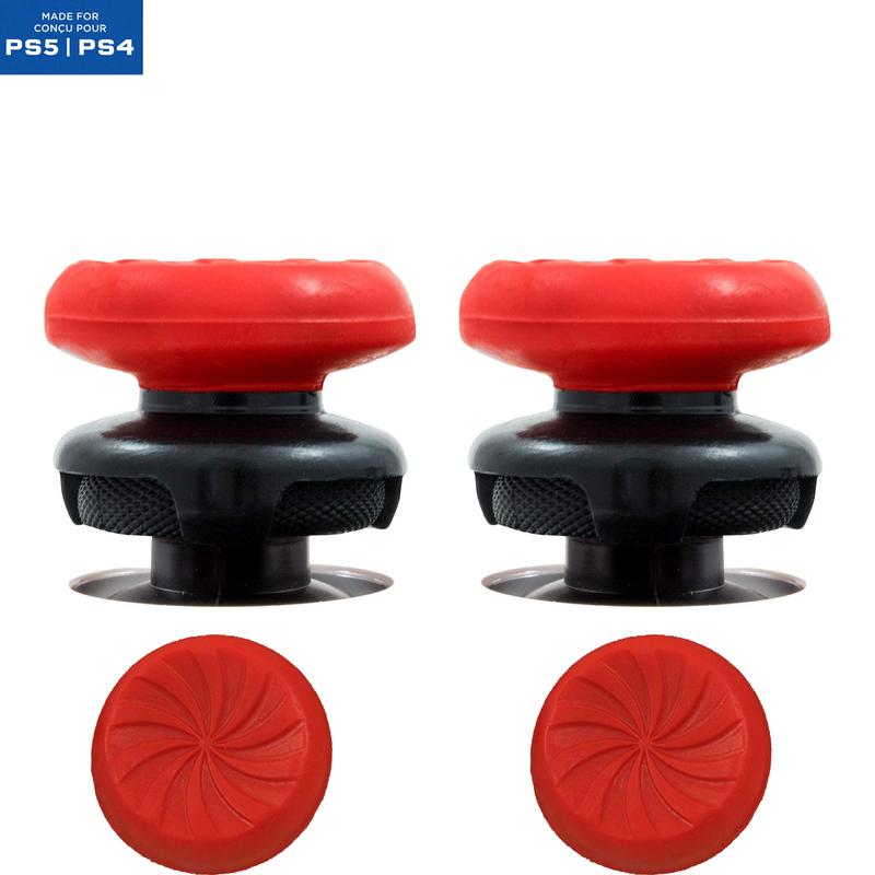 Silicone Gaming Joystick Grips Kit for PS4 & PS5 - Gaming Accessories, Anti-Slip Precision Rings, 1 High-Rise & 1 Mid-Rise Thumbsticks, PS5 Accessories, Stick Console Joysticks, Comfortable Controller Add-Ons (Red)