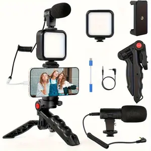 Vlogging Kit for Phone with Mini LED Video Light, Cardioid Microphone, Phone Clip & Tripod - Portable Setup for YouTube, Instagram, Video Calling, Streaming, Content Creation