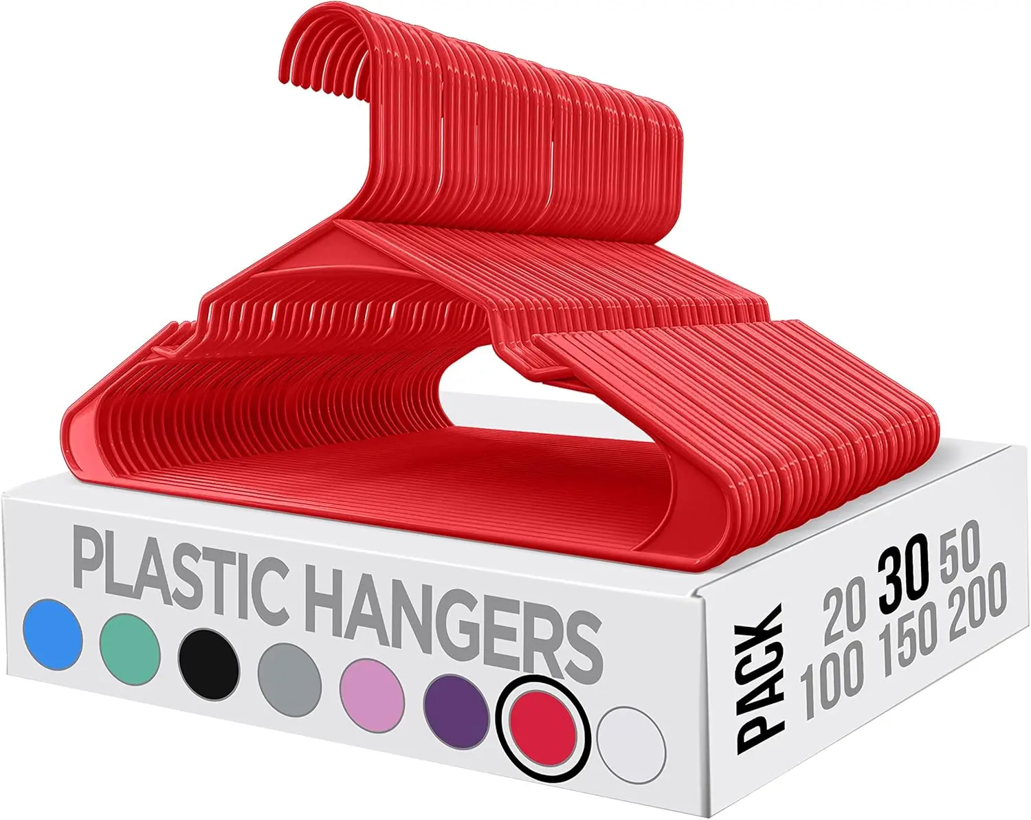 Clothes Hangers 30 Pack - Plastic Hangers Space Saving - Durable Coat Hanger with Shoulder Grooves (Red)