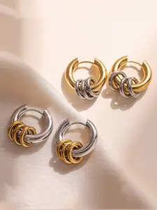 Fashion New Chain Tassel Hoop Earrings Earring Stack Stainless Steel Hoop Earrings for Women Punk Cool Double Tones Stainless Steel Chunky Jewelry Accessory