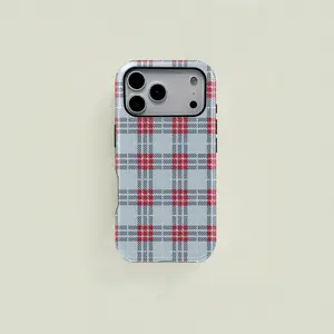 Classic Plaid Pattern Retro Vintage Scottish Blue Color Print Phone Case, Durable Two-In-One Protection for iPhone 17-12 Pro & Samsung S25-S22 Ultra Series, Cover