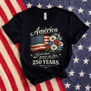 America 250 Years Flag Floral Graphic Tshirt, Celebrate 250th Anniversary Tee, Patriot Gifted Shirt, 4th Of July Patriotism Top, USA Outfiy Y59 C6S U4N