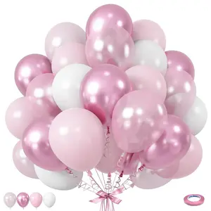 56pcs Pink Balloon Set, Balloon Party Supplies, 5/10/12 Inch Metallic Light Pink & White Balloons, Pearl Pink Latex Balloons Suitable for Girls, Women's Birthdays, Baby Showers, Weddings, Valentine's Day, Bachelorette Party Decorations
