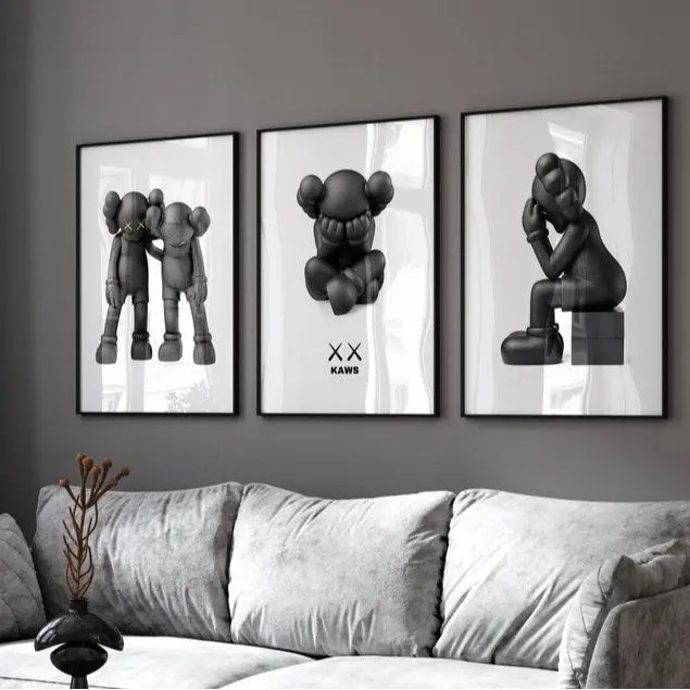 Set of 3 Room Decor Black Family Hypebeast Figure Wall Art Poster, Cool Wall Art Set, 3D Wall Art, HypeBeast Wall Art, Trendy Wall Art,