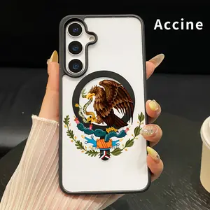 Magnetic Phone Case Compatible with Samsung Galaxy S26 S23 Ultra S24 Plus S25 Edge S22+ FE Mexican emblem eagle Pattern Acrylic Transparent All Coverage support wireless charging Cell Phone Cover Gift