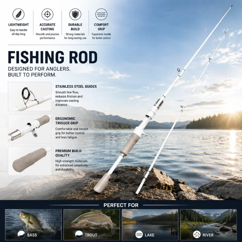 White carbon fiber fishing rod - 6FT - M Tone - Casting - EVA comfortable grip - medium-speed, medium-light feel - the perfect gift for fishing enthusiasts.