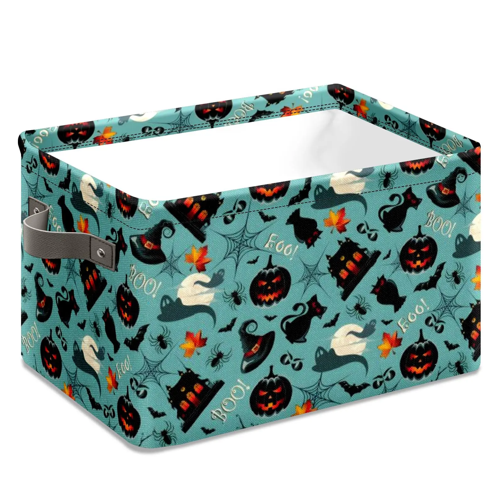 Classic Halloween Design Polyester Storage Basket Cube Organizer Bin with Dual Handles (10x14x8"), Home Supplies for Boyfriend, Closet Shelf Organizer, Trick or Treat Spooky Stuffer Holder
